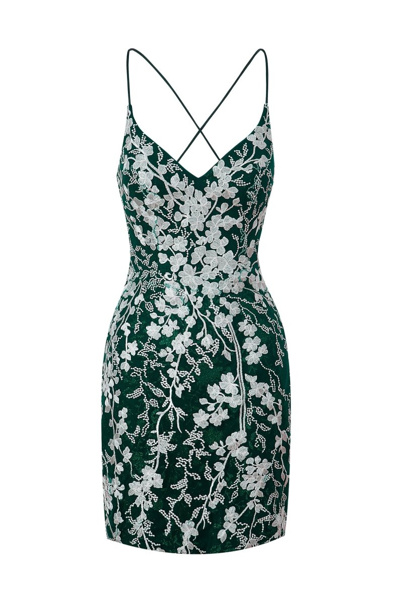 Sheath Short Spaghetti Straps Lace Homecoming Dress