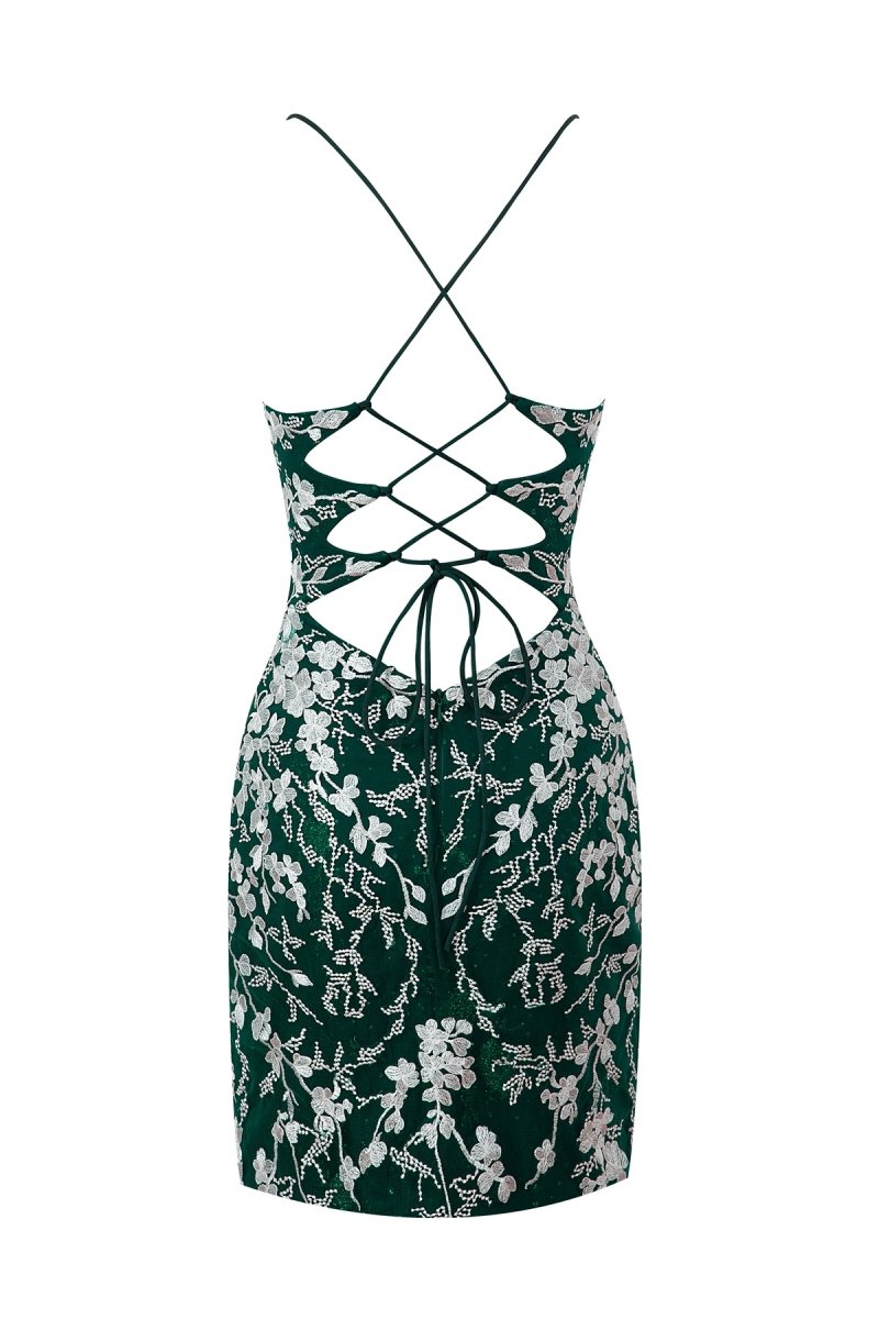 Sheath Short Spaghetti Straps Lace Homecoming Dress