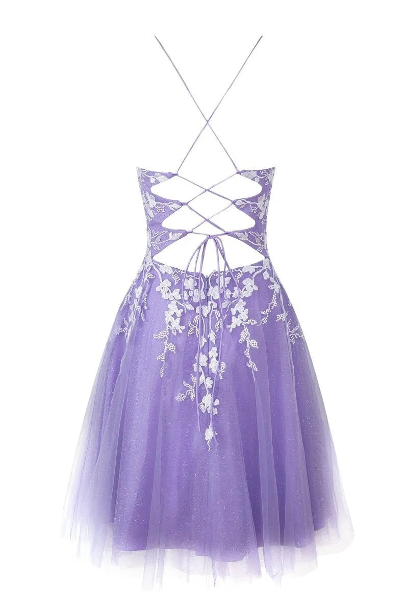 Aline Short Glitter Tulle Homecoming Dress with Appliques