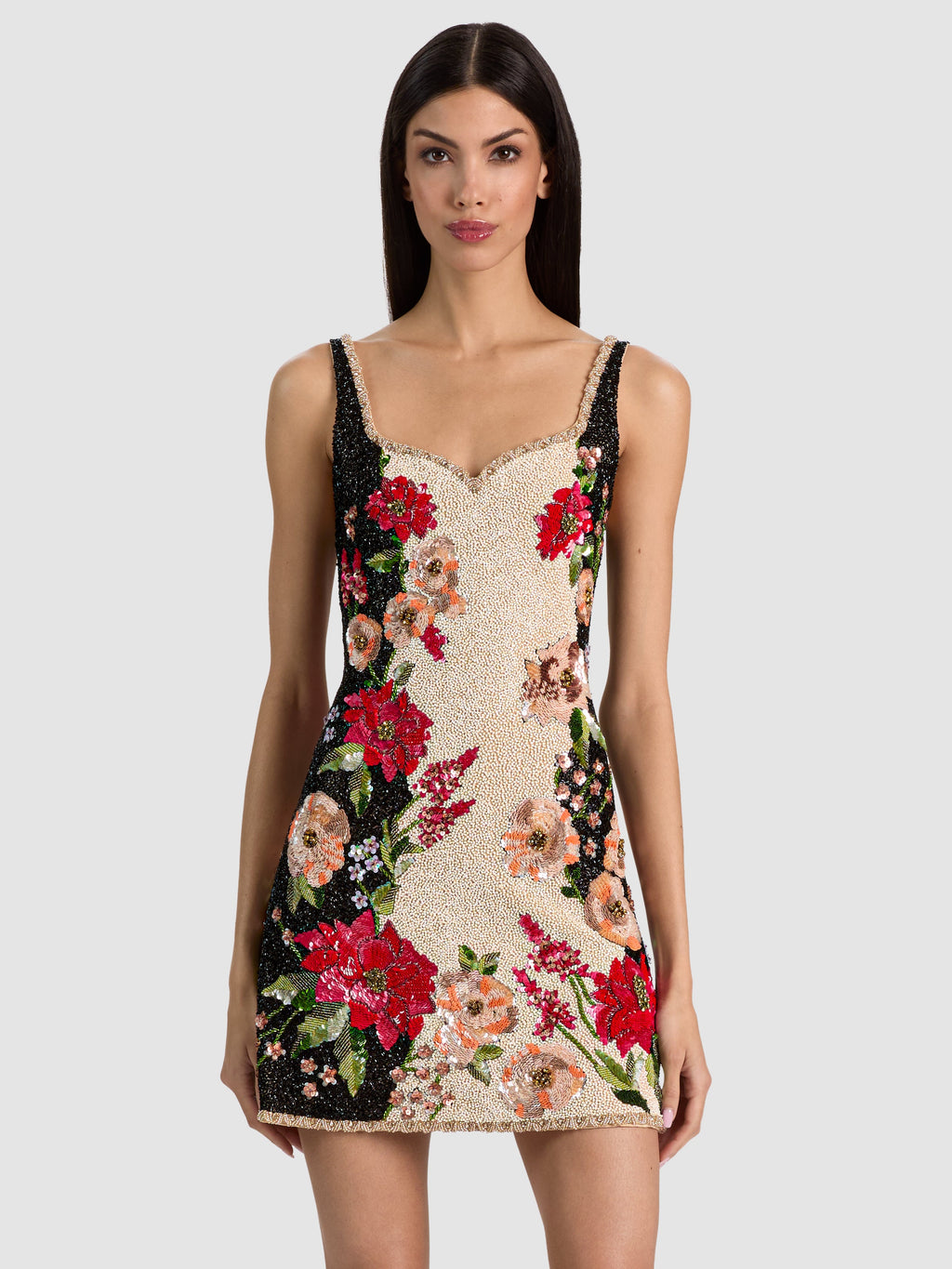 Eve Embellished Mini Dress - Floral Radiance