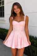 Pink A Line Spaghetti Straps Ruffles Homecoming Dresses with Back Bow