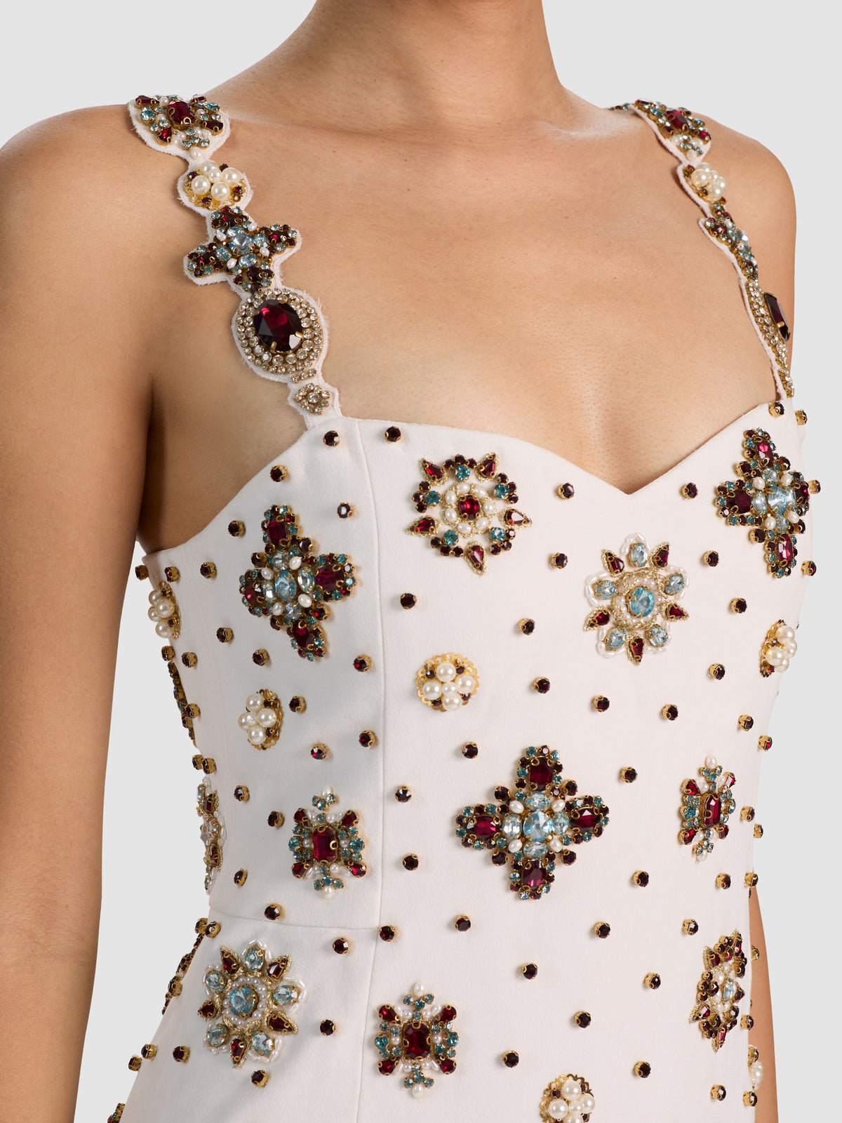 Emilienne Embellised Mini Dress - Off White/Multi