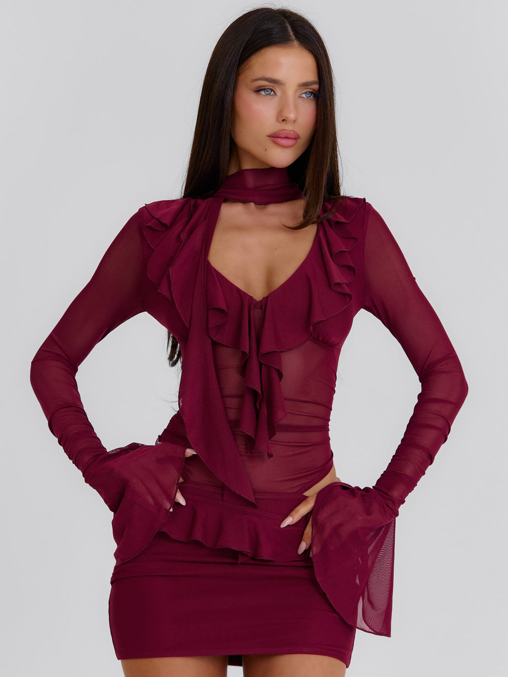 Avaline Mini Dress Burgundy