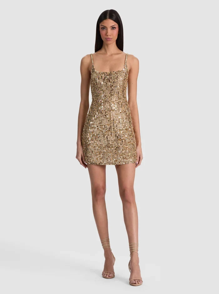 Nina Embellished Mini Dress - Champagne/Gold