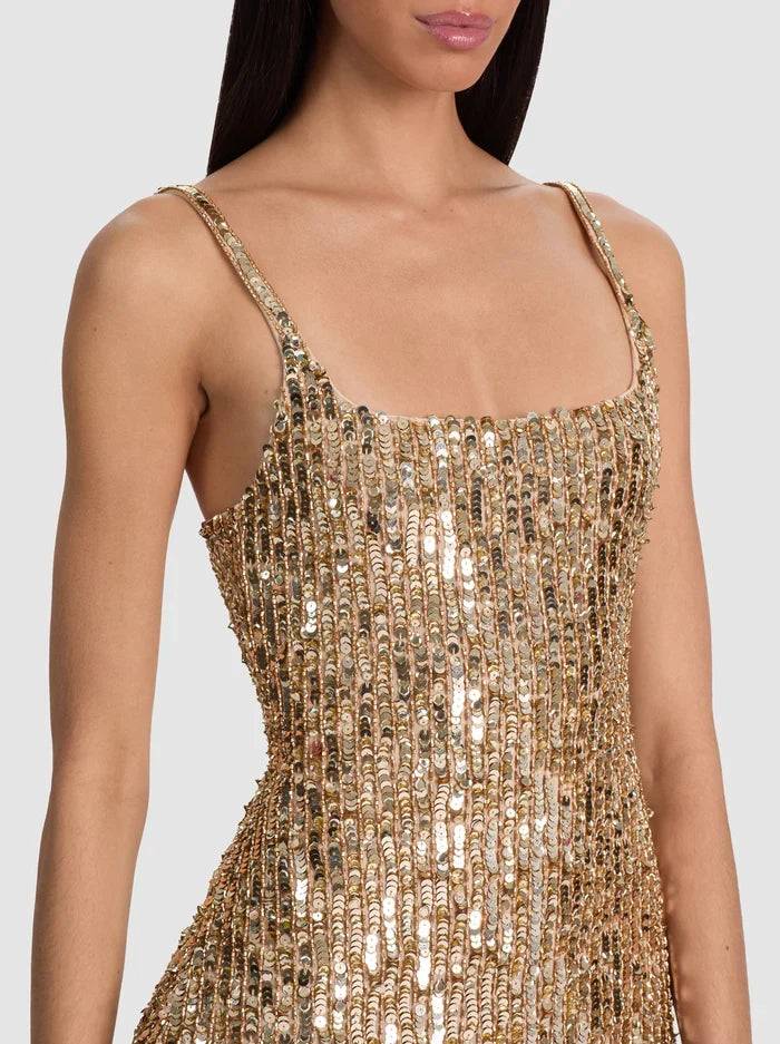 Nina Embellished Mini Dress - Champagne/Gold