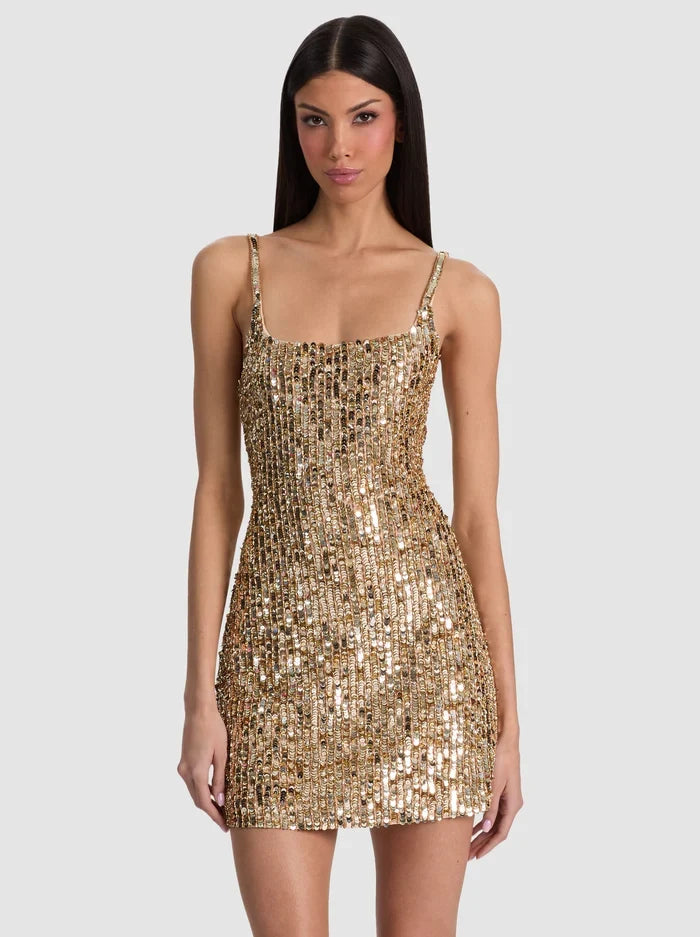 Nina Embellished Mini Dress - Champagne/Gold