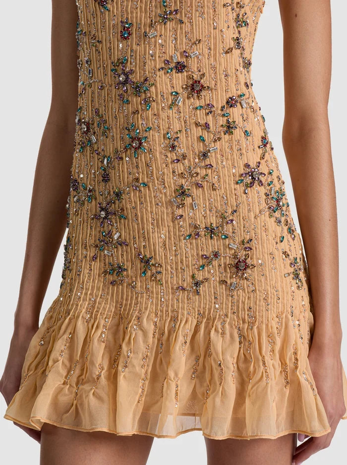 Linnea Embellished Mini Dress - Light Peach