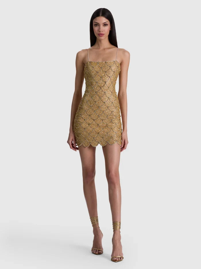 Nina Embellished Mini Dress - Pale Gold