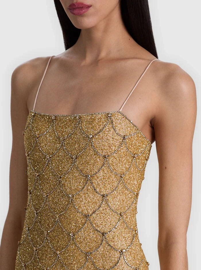 Nina Embellished Mini Dress - Pale Gold