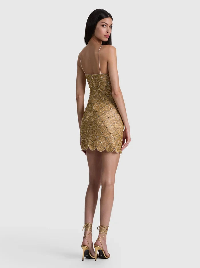 Nina Embellished Mini Dress - Pale Gold