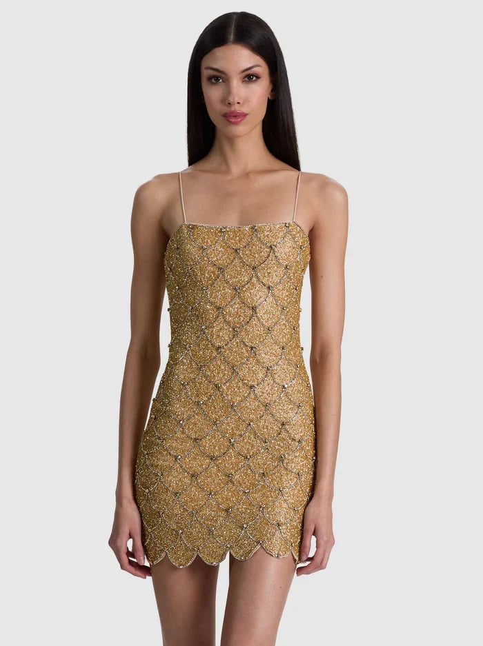 Nina Embellished Mini Dress - Pale Gold