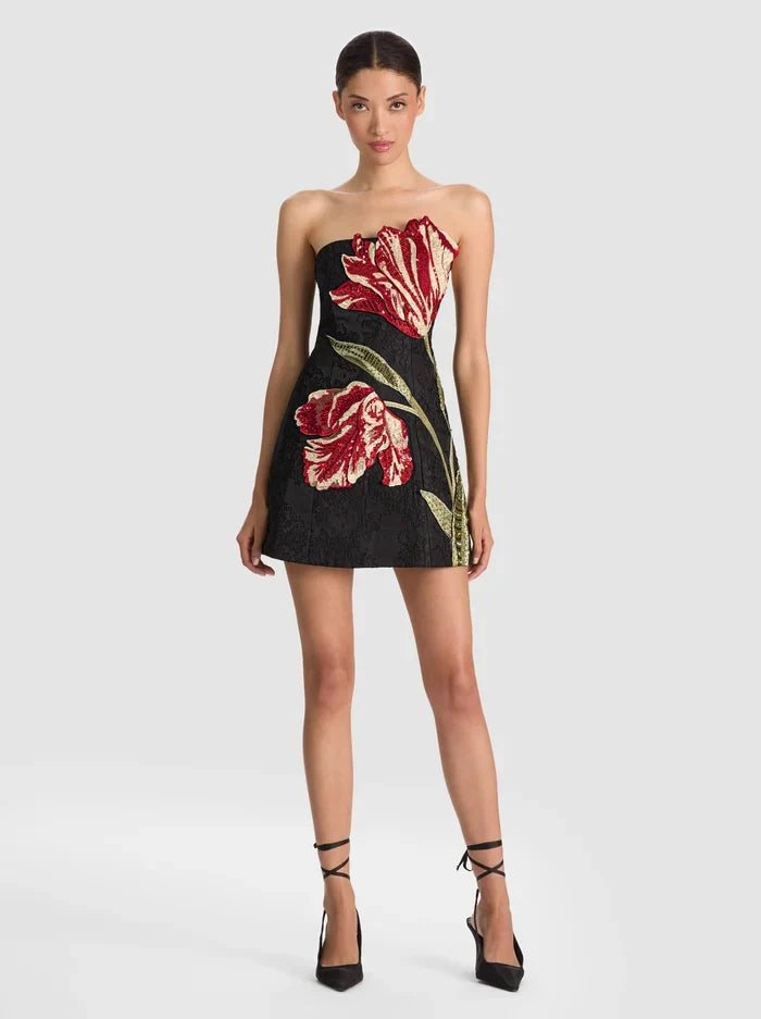 Katia Embellished Mini Dress - Soft Tulip Black