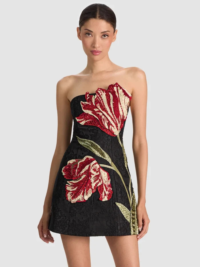 Katia Embellished Mini Dress - Soft Tulip Black