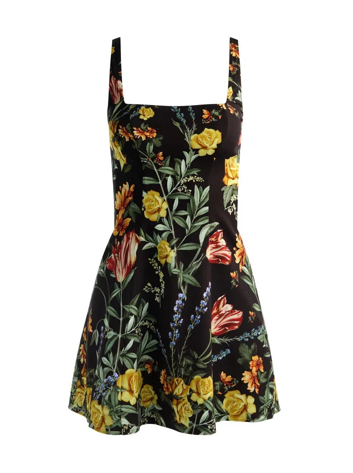 Julia Mini Dress - Desert Sprigs Black