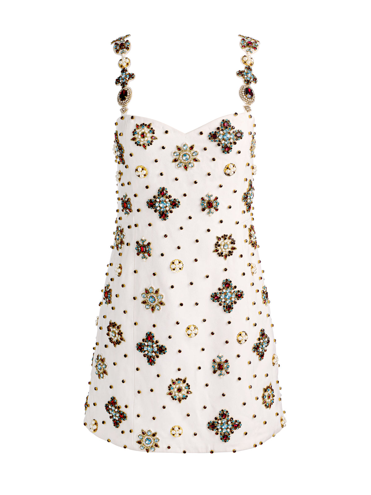 Emilienne Embellised Mini Dress - Off White/Multi