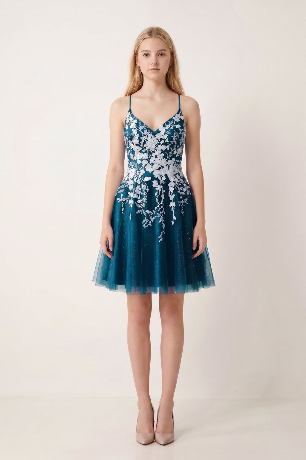 Aline Short Glitter Tulle Homecoming Dress with Appliques