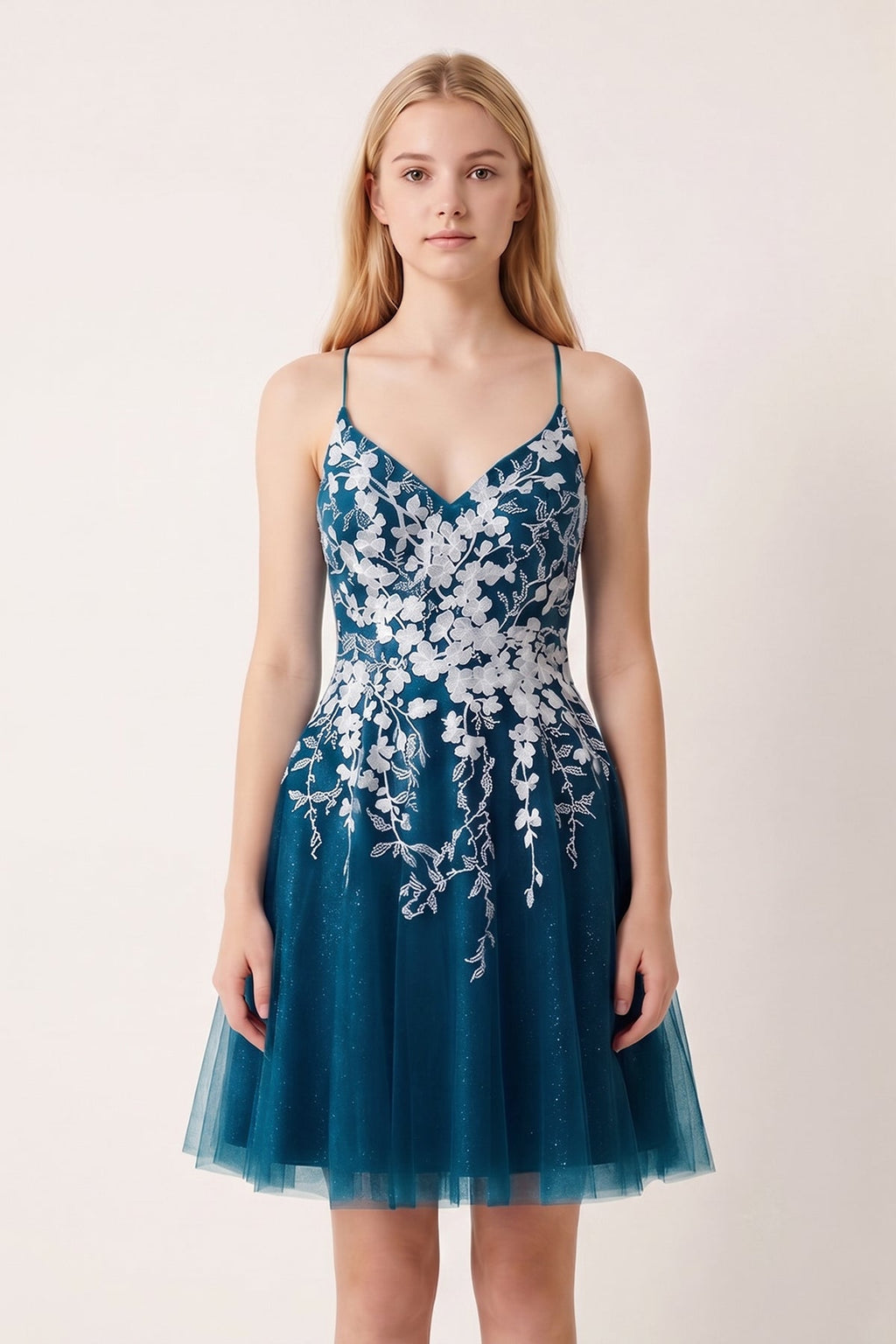 Aline Short Glitter Tulle Homecoming Dress with Appliques