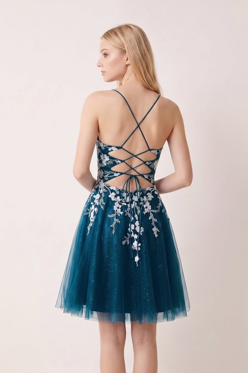 Aline Short Glitter Tulle Homecoming Dress with Appliques