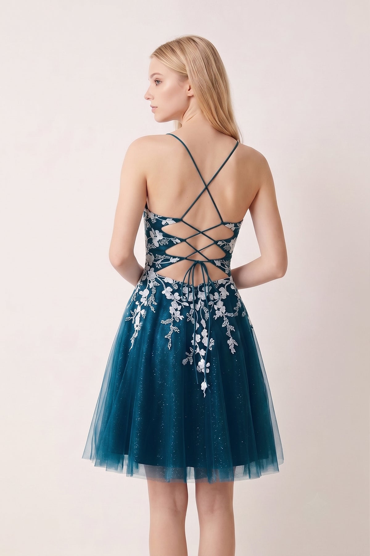Aline Short Glitter Tulle Homecoming Dress with Appliques