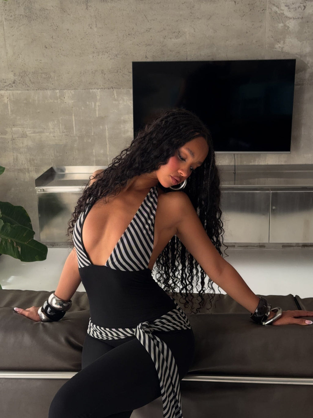 Malani Capri Jumpsuit Black Stripe