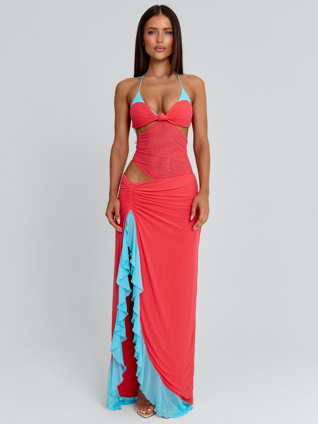 Miranda Maxi Dress Coral And Blue
