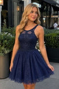 Embellished Embroidery Tulle Short Homecoming Dress