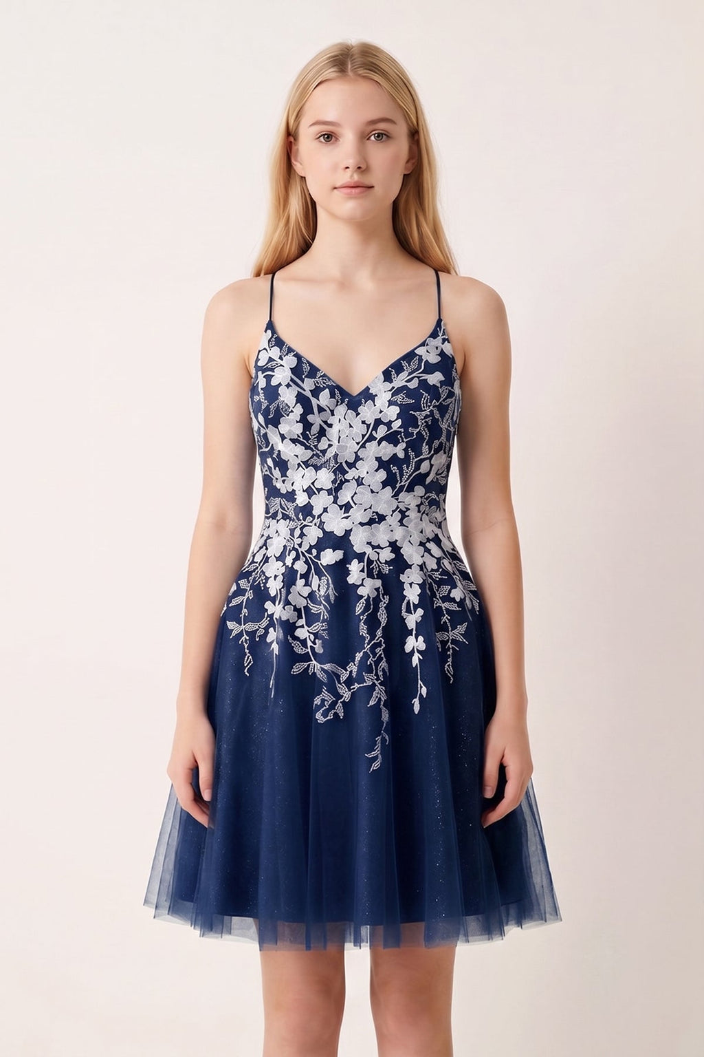 Aline Short Glitter Tulle Homecoming Dress with Appliques