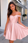 A-Line Satin Off-Shoulder Homecoming Dress