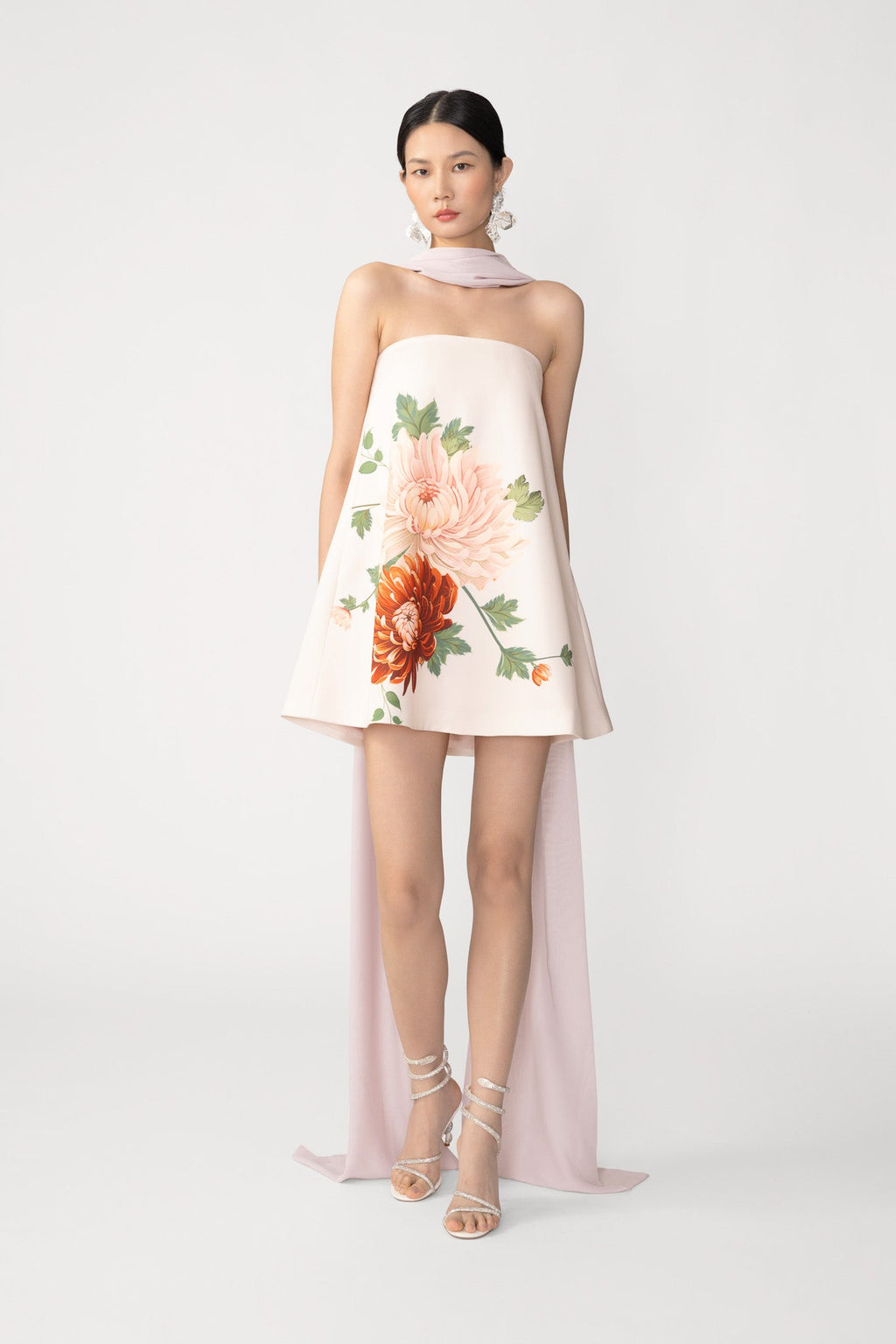Ruby Satin Dress with Scarf