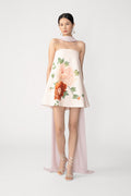 Ruby Satin Dress with Scarf