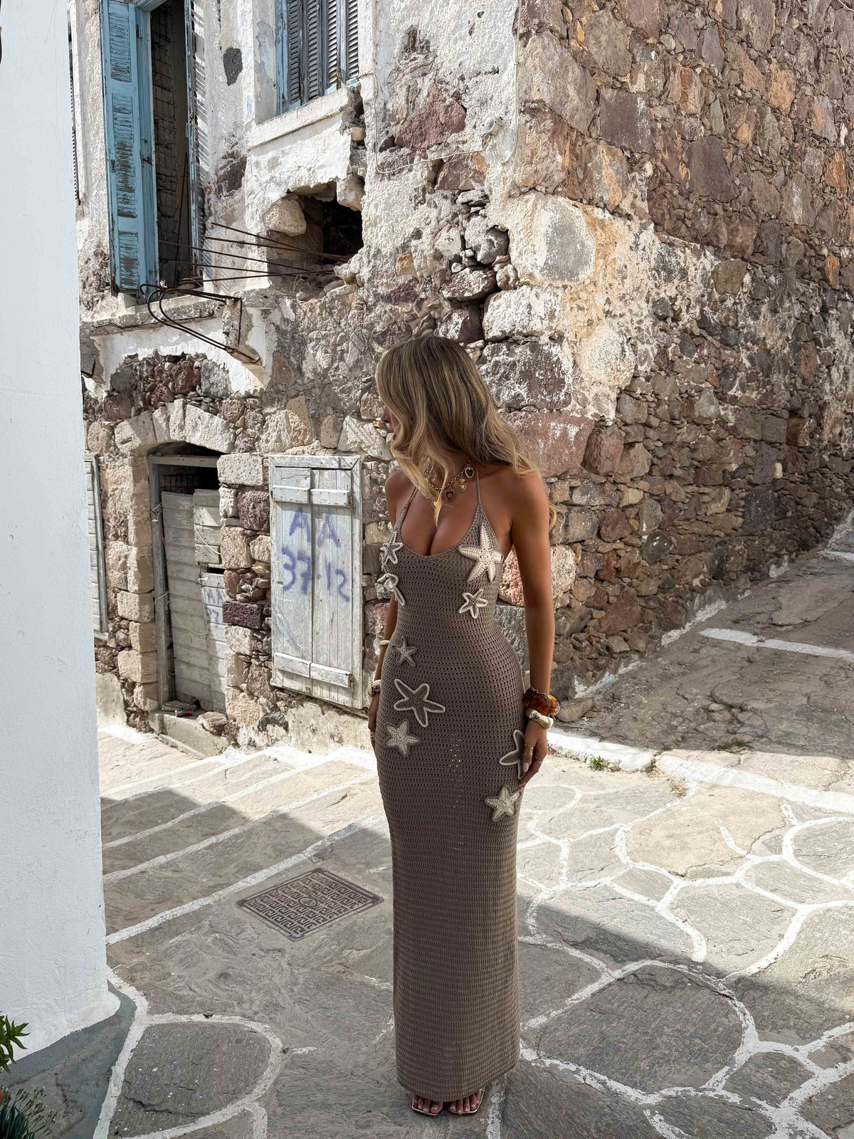 Umbra Maxi Dress Tan & White