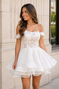 A-Line Lace Organza Appliqued Off-the Shoulder Prom Dress