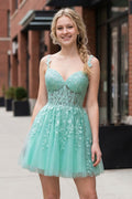 Mint A Line Sweetheart Appliques Corset Homecoming Dresses