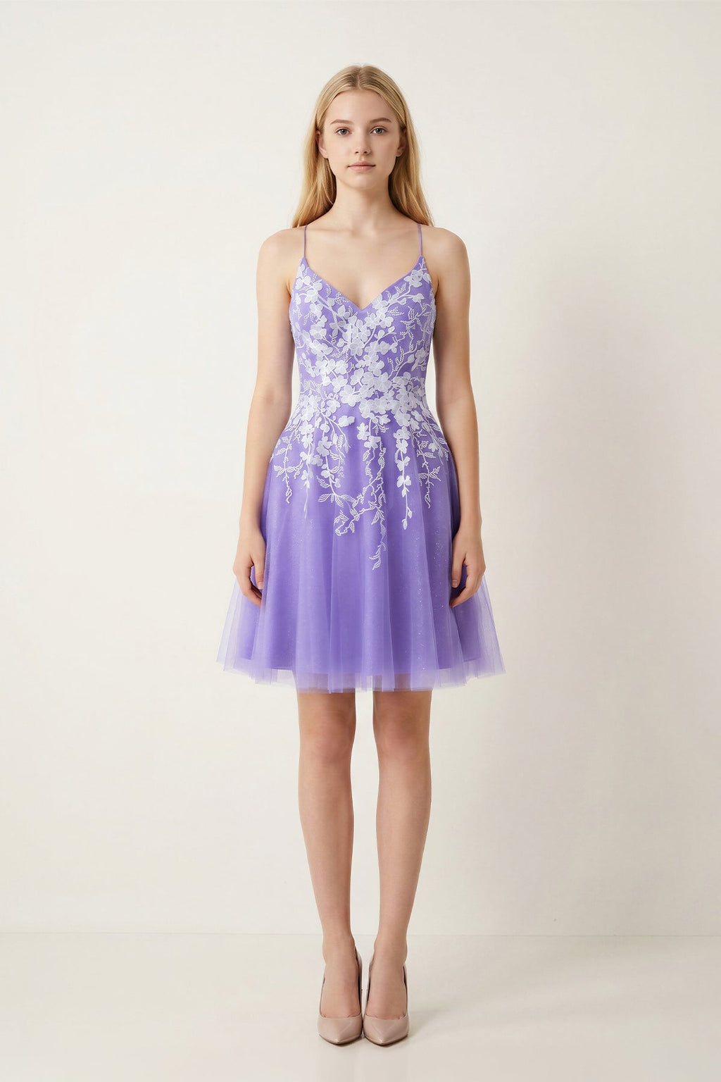 Aline Short Glitter Tulle Homecoming Dress with Appliques