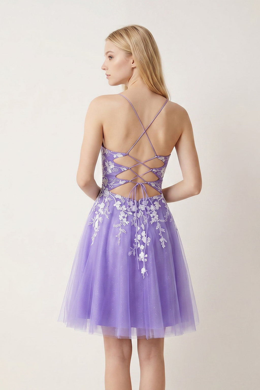 Aline Short Glitter Tulle Homecoming Dress with Appliques