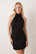 Black Halter Neck Sleeveless Sequins Sheath Short Homecoming Dress