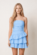 Blue - Strapless A Line Satin Ruffles Short Homecoming Dresses
