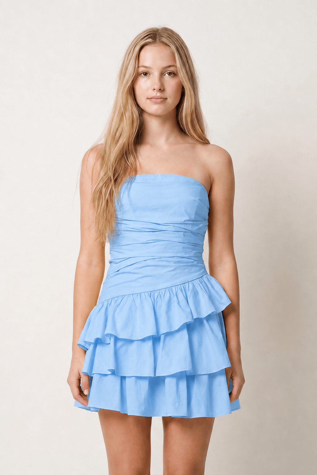 Blue - Strapless A Line Satin Ruffles Short Homecoming Dresses