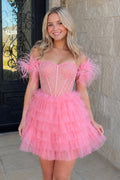 A Line Off the Shoulder Homecoming Dress with Beading