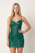 Dark Green Bodycon Sweetheart Sequined Corset Mini Homecoming Dresses