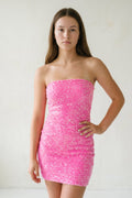 Sheath Fitted Strapless Pink Sequined Mini Homecoming Dresses