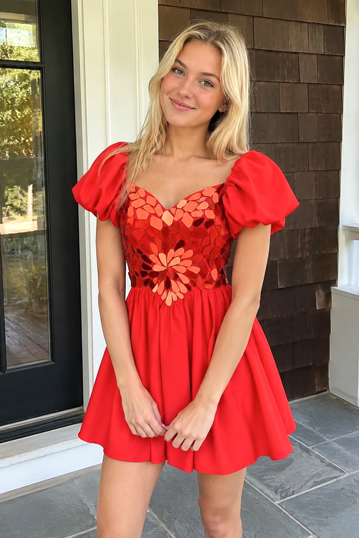 A-Line Short Red Cut-Glass Sweetheartg Dress