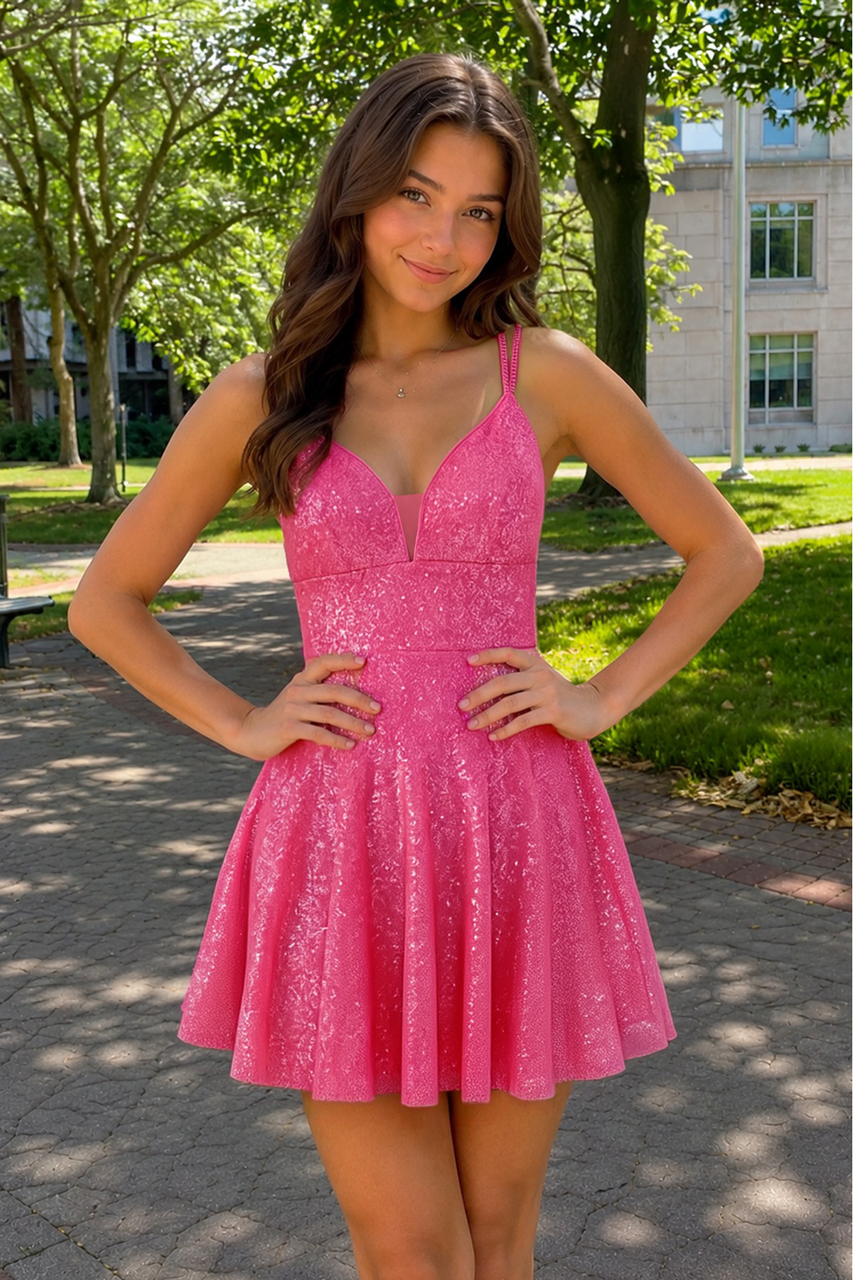 A-Line Double Straps Sequins Homecoming Dress