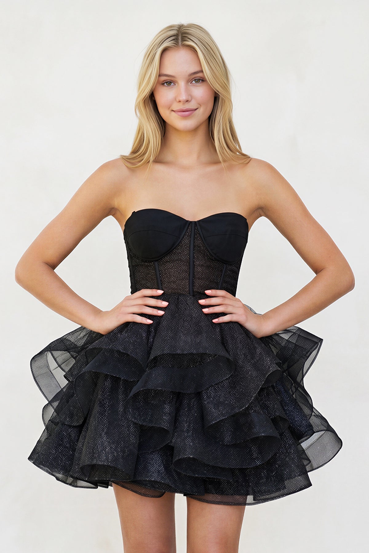 A-Line Tulle Black Short Homecoming Dress with Ruffles