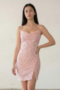 Pink - Sheath Scoop Neck Sequined Mini Homecoming Dresses with Slit