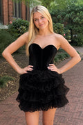 Black Velvet Sweetheart Ruffles Short Homecoming Dress