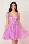 Aline Short Tulle Prom Dress with 3D Butterflies
