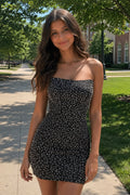 Black Bodycon Strapless Mini Homecoming Dresses With Beadings