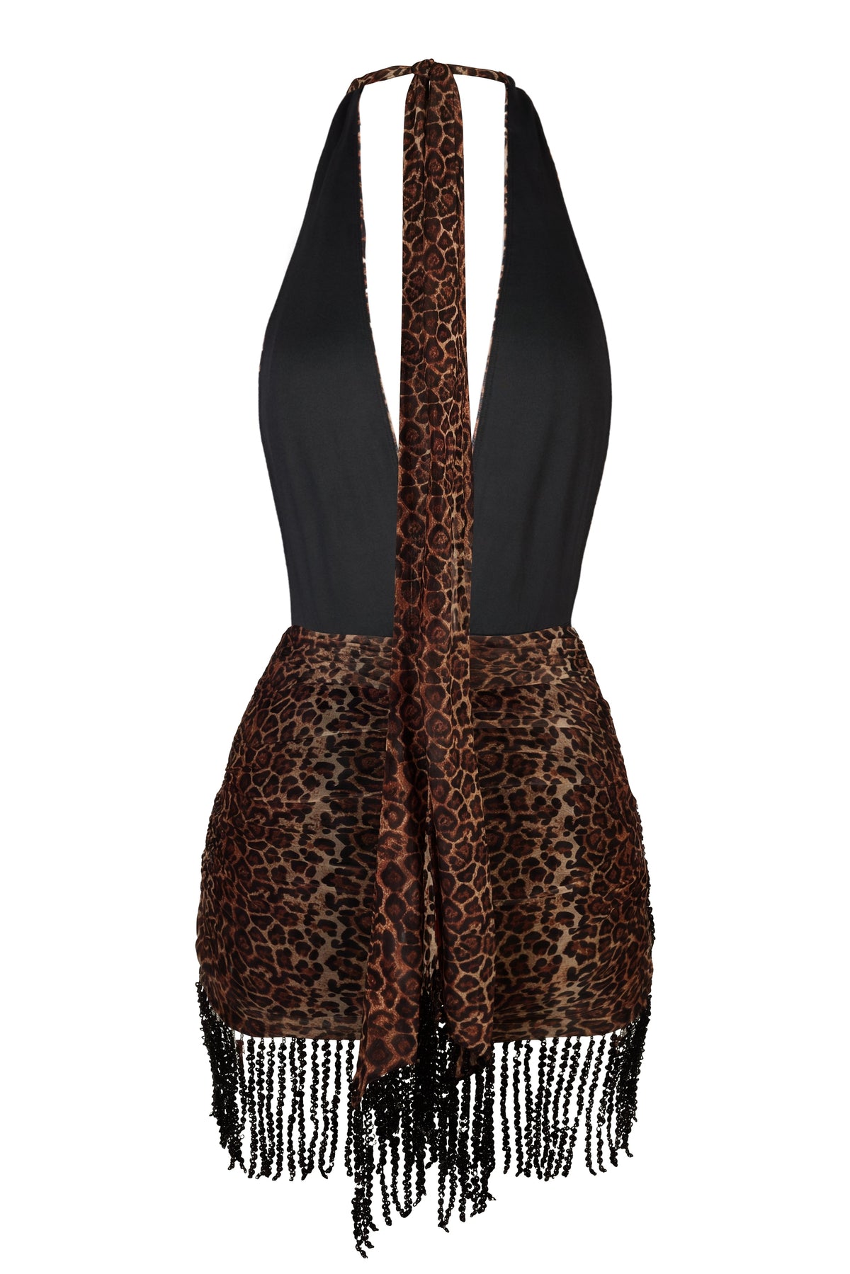 Halterneck Mini Dress In Leopard Print
