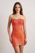 Orange Tight Beaded Strapless Short Corset Homecoming Dresses